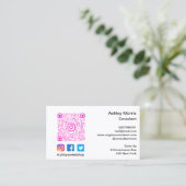 Bit Me Roze QR-code Logo Sociale media White Visitekaartje (Staand voorkant)