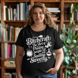 Bitchcraft Halloween Wit op Zwart Grote Maat T-shirt