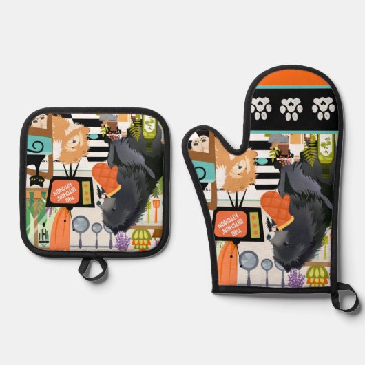 BITCHEN KITCHEN cute dog cooking Ovenwant & Pannenlap Set (Voorkant)