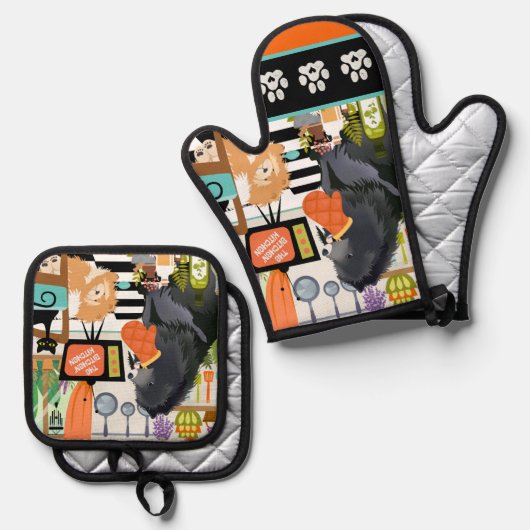 BITCHEN KITCHEN cute dog cooking Ovenwant & Pannenlap Set (Voorkant / Achterkant)