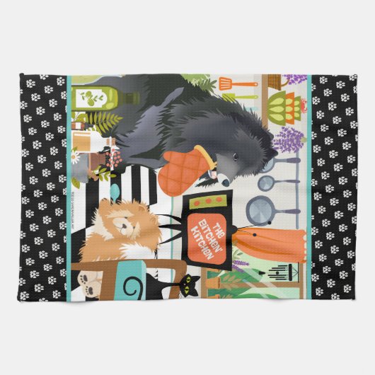 BITCHEN KITCHEN cute dog cooking Theedoek (Horizontaal)