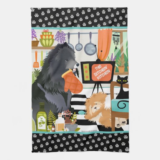 BITCHEN KITCHEN cute dog cooking Theedoek (Verticaal)