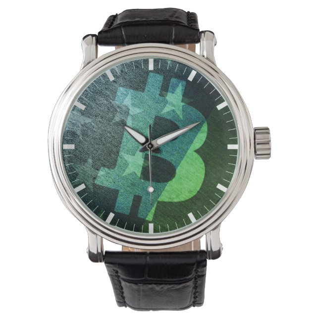 Bitcoin America ₿  (Green) Watch Horloge (Voorkant)