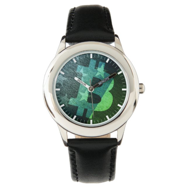 Bitcoin Amerika ₿  (Groen) Horloge (Voorkant)
