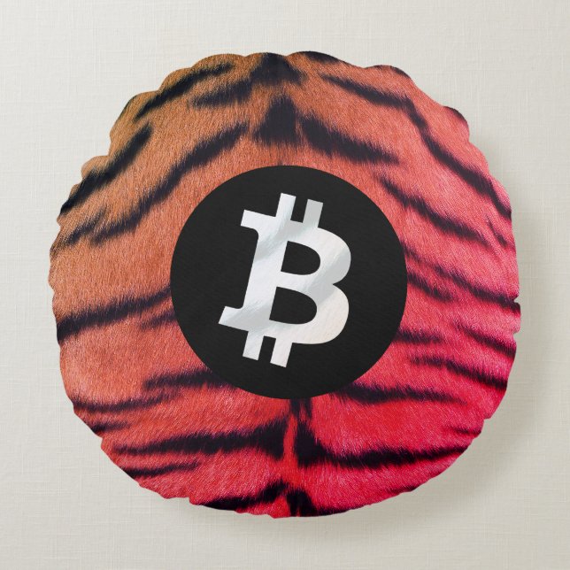Bitcoin Animal (Tiger, Style 2) Rond Kussen (Voorkant)