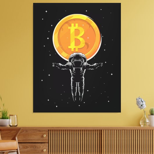 Bitcoin Astronaut naar de maan - Bitcoin Crypto Canvas Afdruk (Insitu (Woonkamer))