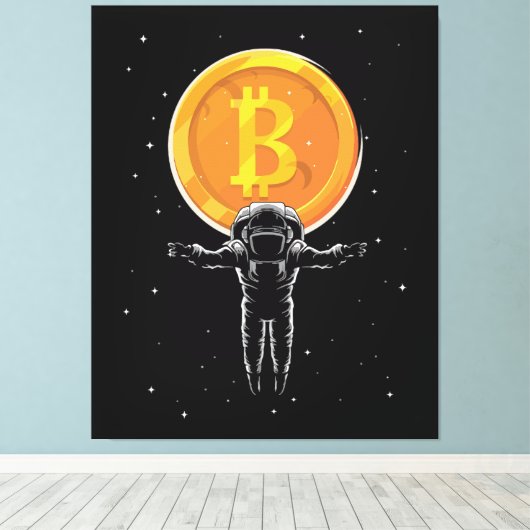 Bitcoin Astronaut naar de maan - Bitcoin Crypto Canvas Afdruk (Insitu (Houten vloer))