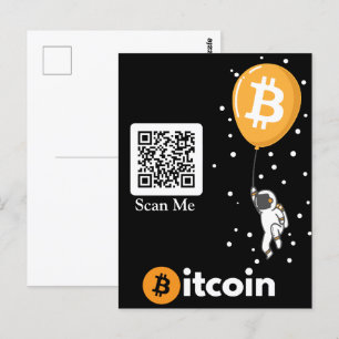 Bitcoin Astronaut naar de maan - BTC QR-code Crypt Briefkaart
