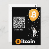 Bitcoin Astronaut naar de maan - BTC QR-code Crypt Briefkaart (Voorkant / Achterkant)