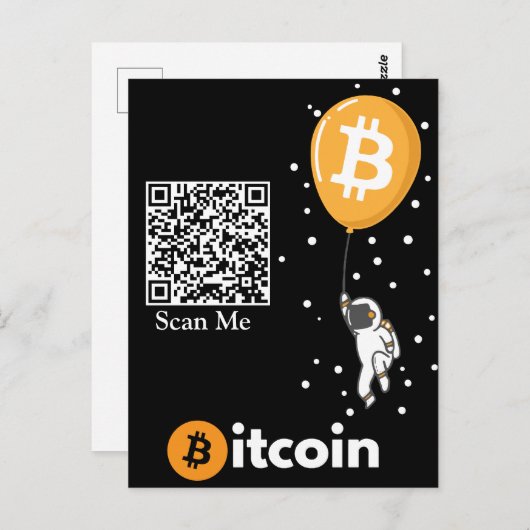 Bitcoin Astronaut naar de maan - BTC QR-code Crypt Briefkaart (Voorkant / Achterkant)
