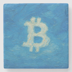 Bitcoin Blauwe Lucht (Olie, Stijl: 2) Stenen Onderzetter