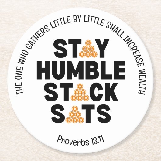 Bitcoin BLIJF NEDERIG STACK SATS Crypto Ronde Kartonnen Onderzetter (Voorkant)