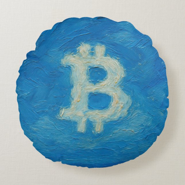 Bitcoin Blue Sky (Oil, Style: 2) Rond Kussen (Voorkant)