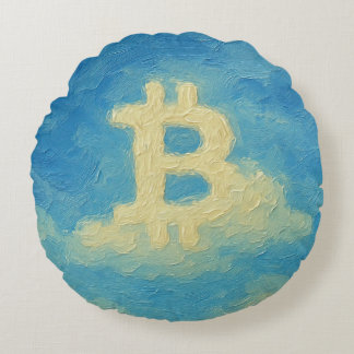 Bitcoin Blue Sky (Oil, Style: 4) Rond Kussen