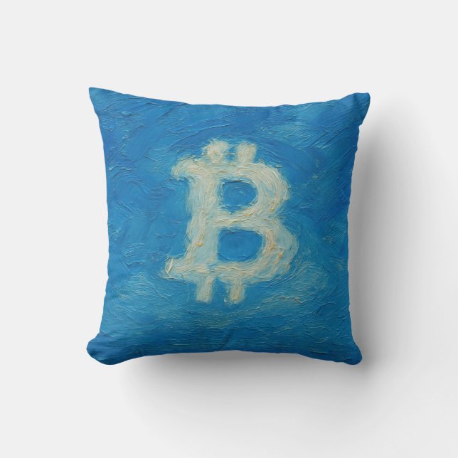 Bitcoin Blue Sky (Olie, Stijl: 2) Kussen (Voorkant)