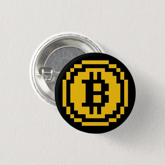 Bitcoin BTC 8-Bit Logo | Knop Ronde Button 3,2 Cm (Voorkant /achterkant)