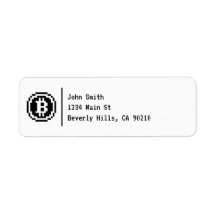 Bitcoin BTC 8-Bit Zwart Logo | Etiket