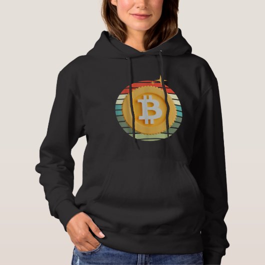 Bitcoin BTC Crypto Cryptocurrency Retro Sunset Inv Hoodie (Voorkant)