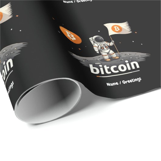 Bitcoin Crypto Moon Astronaut Ontwerp BTC Cadeaupapier (Rol Hoek)