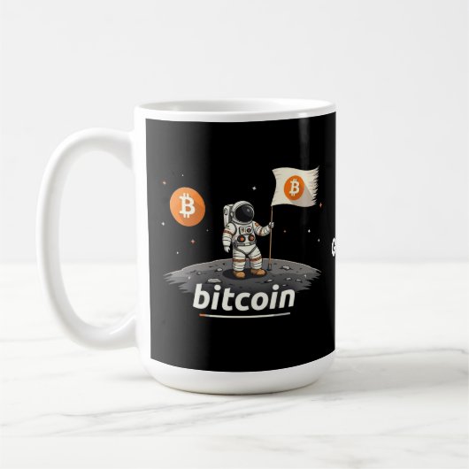 Bitcoin Crypto Moon Astronaut Ontwerp BTC Koffiemok (Links)