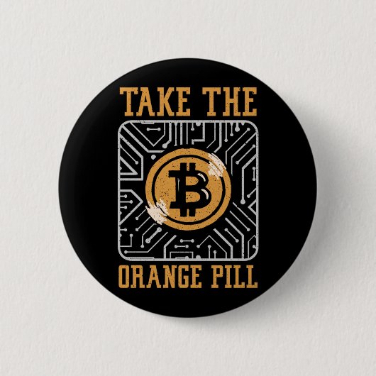 Bitcoin Crypto neemt de Oranje pil Ronde Button 5,7 Cm (Voorkant)