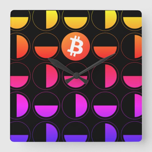 Bitcoin Designer Vierkante Klok (Voorkant)