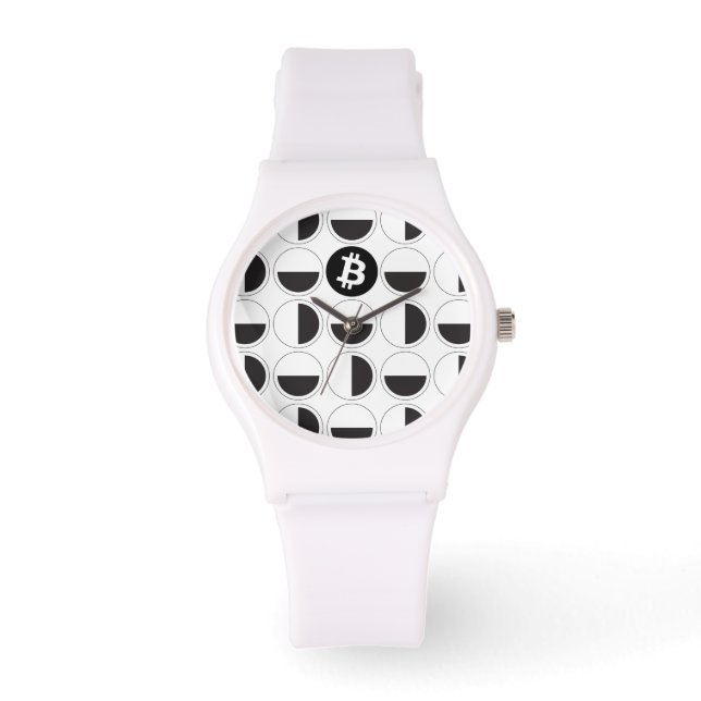 Bitcoin Designer Zwart-wit Horloge (Voorkant)