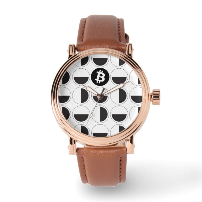 Bitcoin Designer Zwart-wit Horloge (Voorkant)