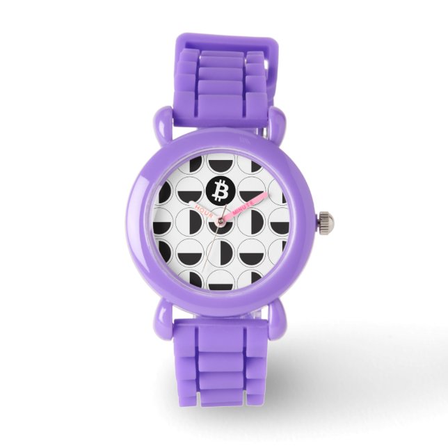 Bitcoin Designer Zwart-wit Horloge (Voorkant)