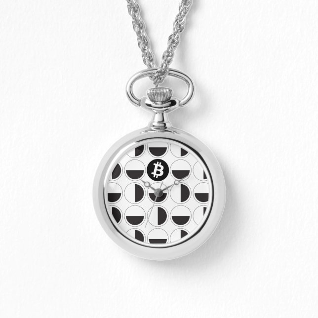 Bitcoin Designer Zwart-wit Horloge (Voorkant)