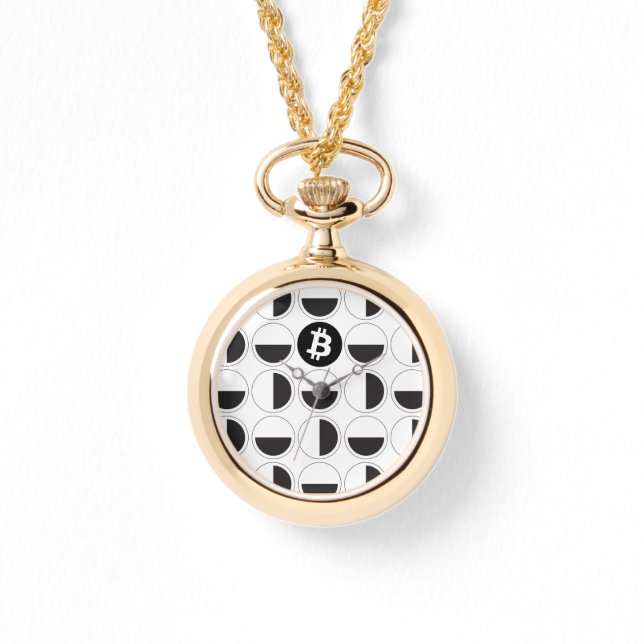 Bitcoin Designer Zwart-wit Horloge (Voorkant)