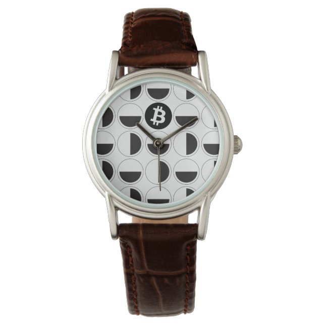 Bitcoin Designer Zwart-wit Horloge (Voorkant)