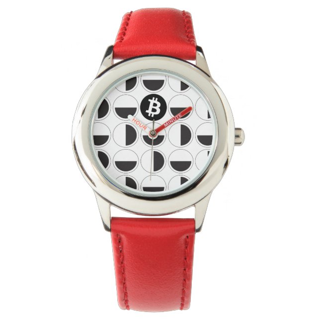 Bitcoin Designer Zwart-wit Horloge (Voorkant)