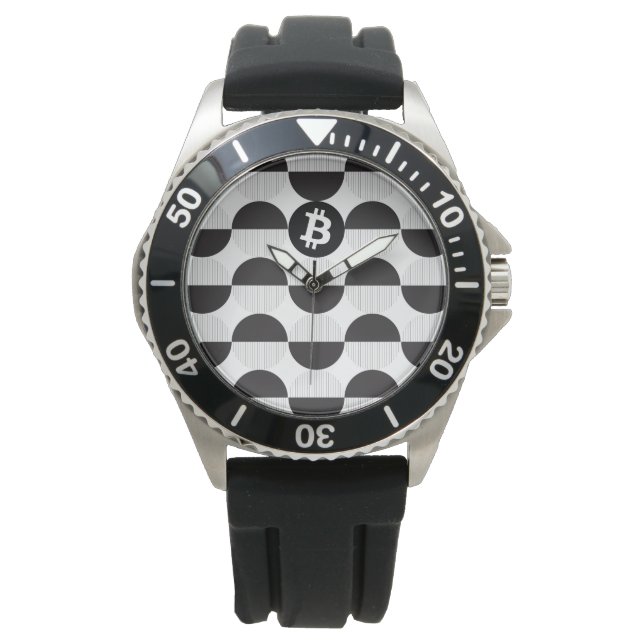 Bitcoin Designer Zwart-wit Horloge (Voorkant)