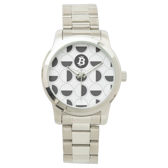 Bitcoin Designer Zwart-wit Horloge (Voorkant)