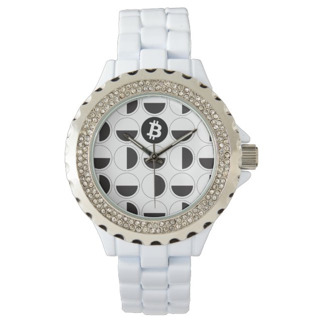 Bitcoin Designer Zwart-wit Horloge (Voorkant)