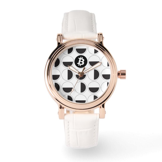 Bitcoin Designer Zwart-wit Horloge (Voorkant)