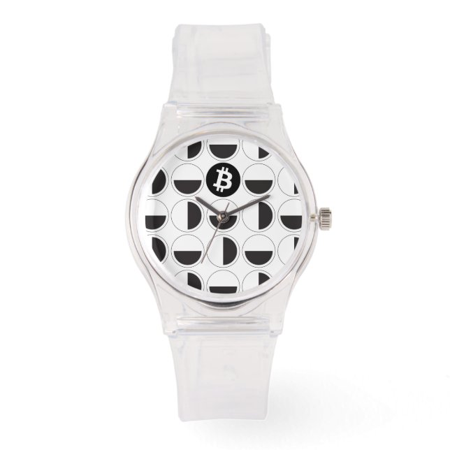 Bitcoin Designer Zwart-wit Horloge (Voorkant)