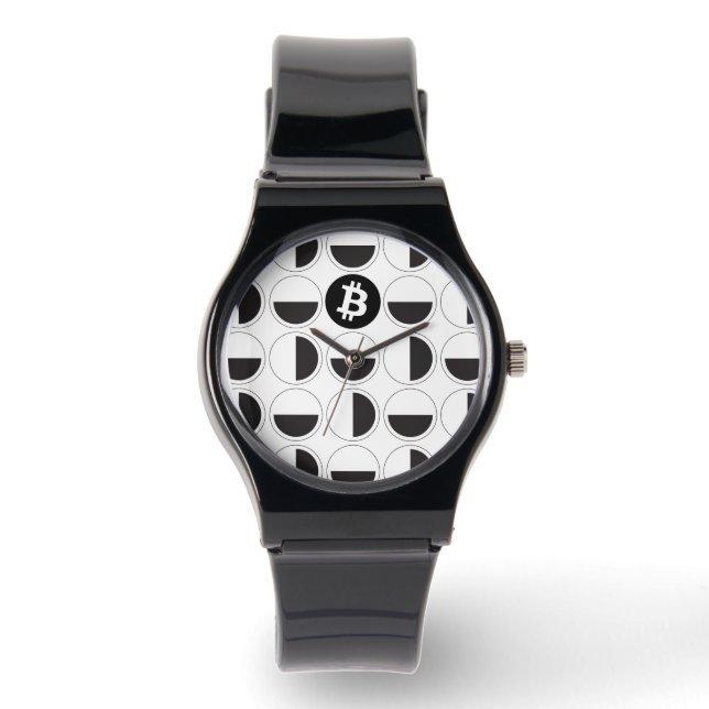Bitcoin Designer Zwart-wit Horloge (Voorkant)