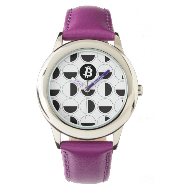 Bitcoin Designer Zwart-wit Horloge (Voorkant)