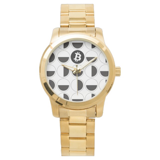 Bitcoin Designer Zwart-wit Horloge (Voorkant)