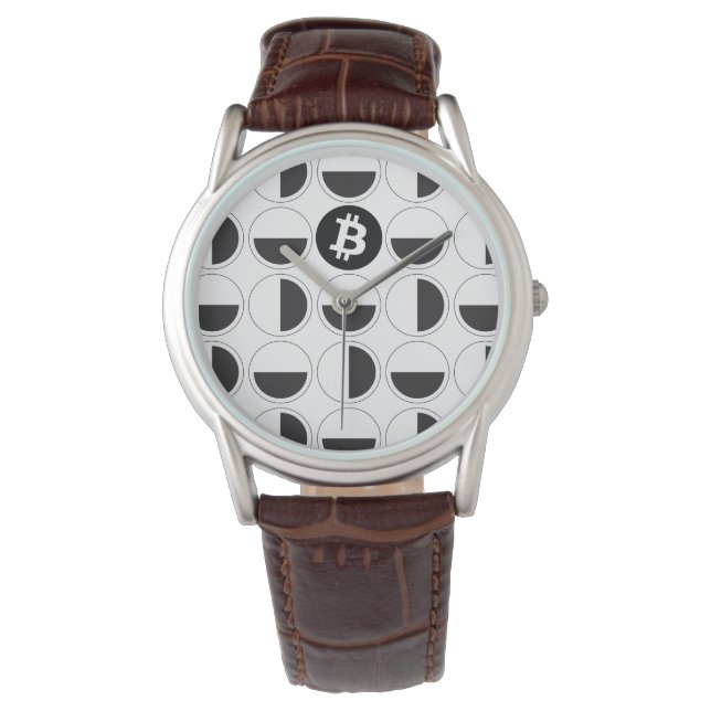 Bitcoin Designer Zwart-wit Horloge (Voorkant)