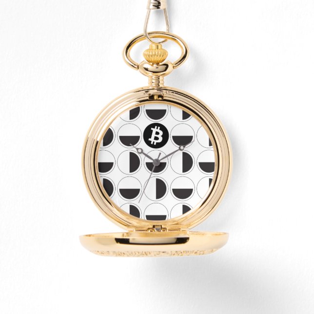 Bitcoin Designer Zwart-wit Horloge (Voorkant)