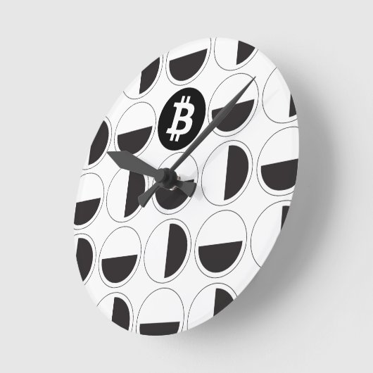 Bitcoin Designer Zwart-wit Ronde Klok (Hoek)