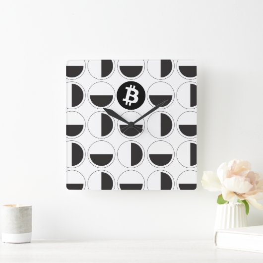 Bitcoin Designer Zwart-wit Vierkante Klok (Huis)