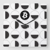 Bitcoin Designer Zwart-wit Vierkante Klok (Voorkant)