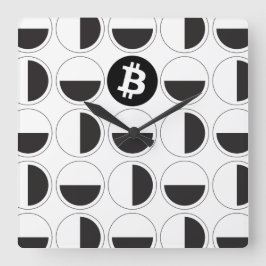 Bitcoin Designer Zwart-wit Vierkante Klok