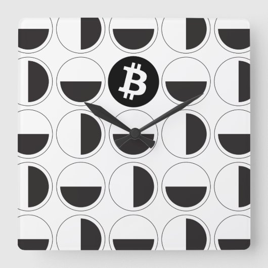 Bitcoin Designer Zwart-wit Vierkante Klok (Voorkant)
