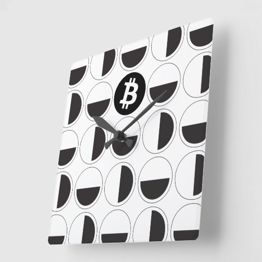 Bitcoin Designer Zwart-wit Vierkante Klok (Hoek)