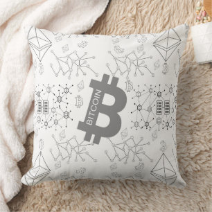 Bitcoin Digitaal Geld Cryptocurrency Wit Patroon Kussen